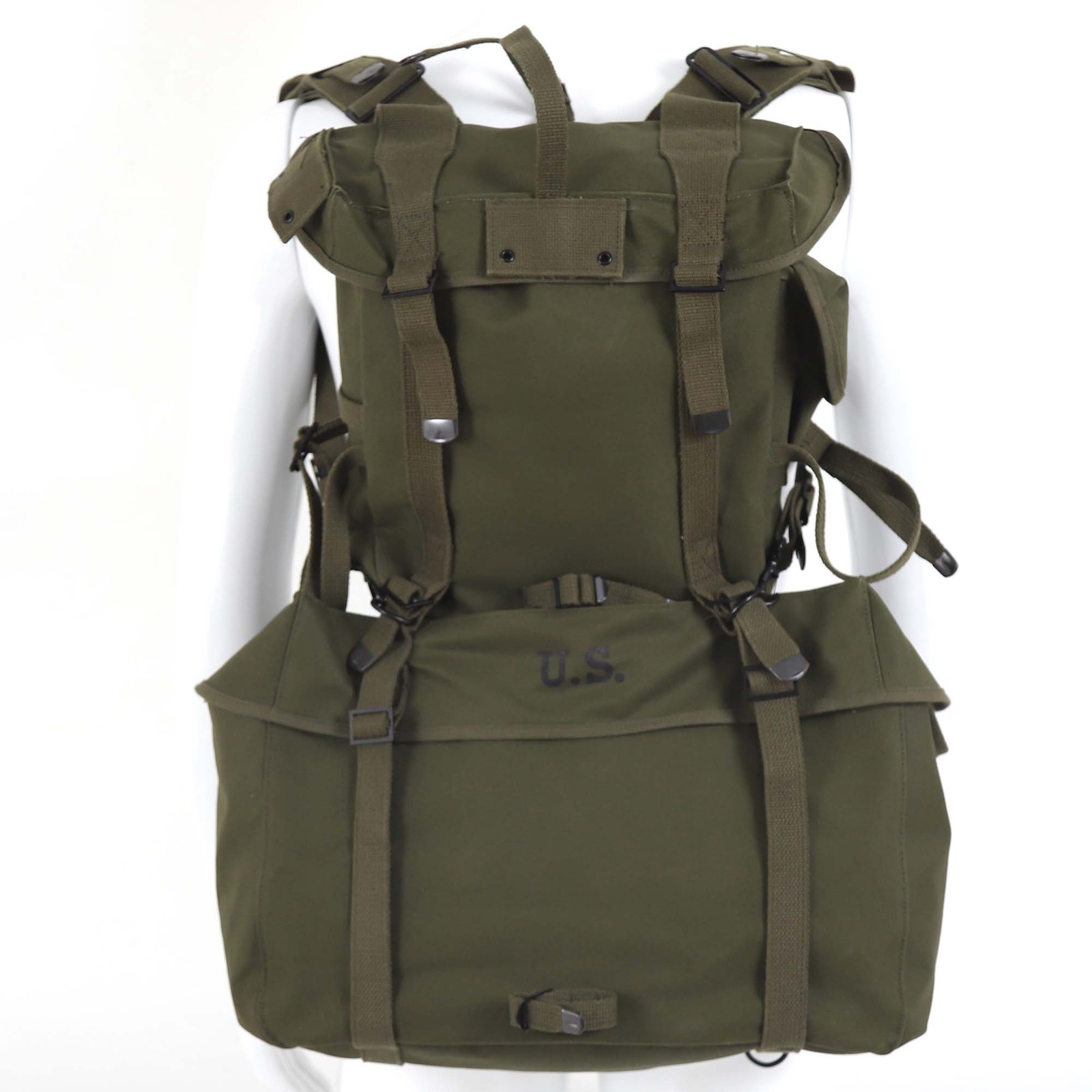 US M1945 Canvas Haversack 3-Piece Set, Olive Green, Dual Compartments
