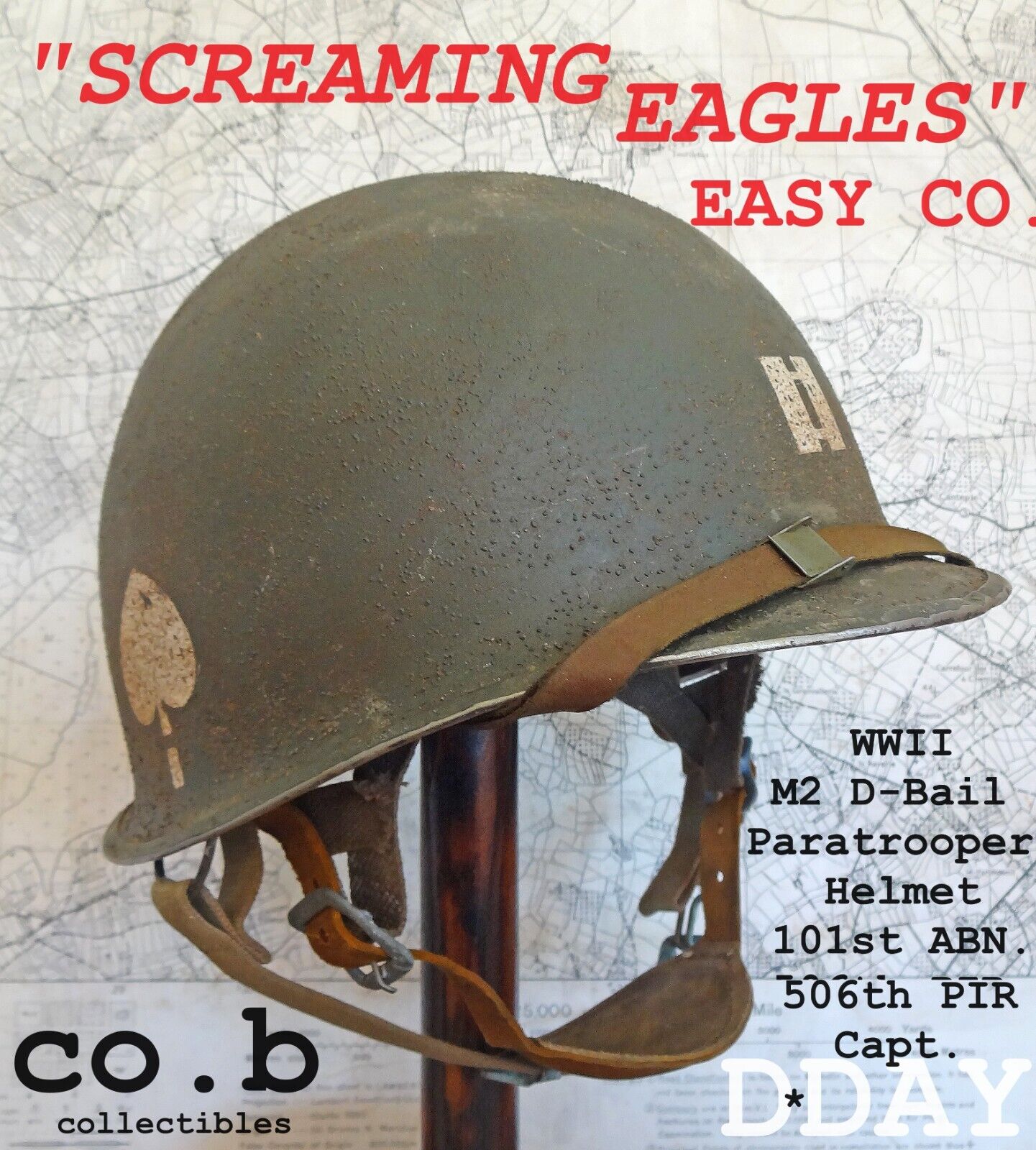 WWII M2 Dbail Helmet 101st ABN 506th PIR Capt. w/WWII Westinghouse Jump Liner