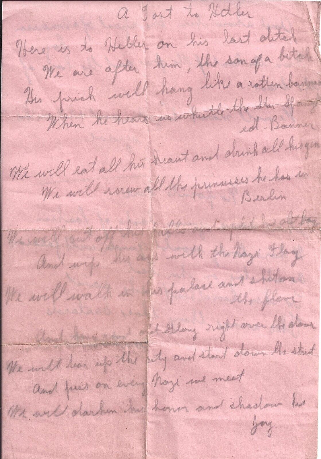 Vintage WW2 US Soldier Handwritten Poem \