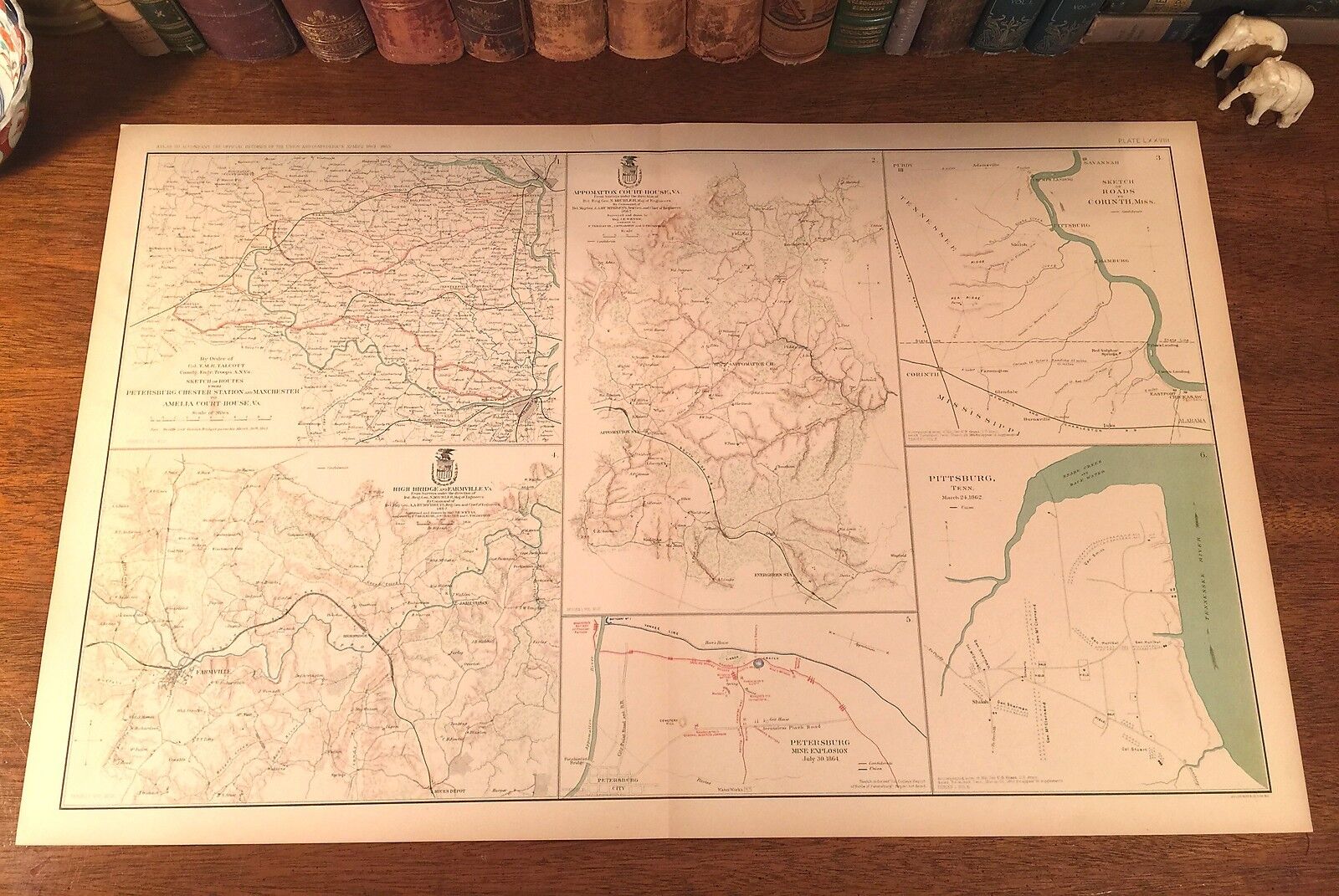Original Antique Civil War Map APPOMATTOX COURT HOUSE Virginia PETERSBURG Routes