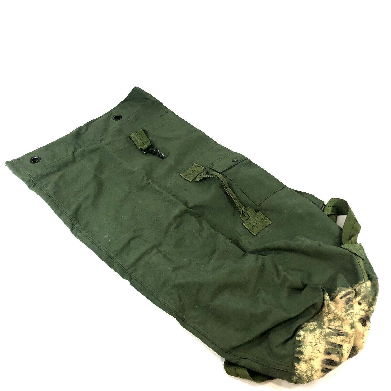 Military Duffle Bag, OD Green Nylon Sea Bag, Carry Straps, USGI Luggage, DEFECT