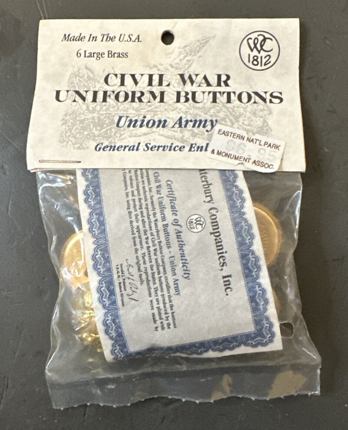Civil War Uniform Buttons - Union Army - Waterbury Companies - 6 Large Brass
