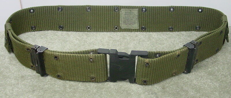 US Military USMC Pistol Web Belt ALICE, BLACK Buckle, OD Green, MEDIUM, VGC