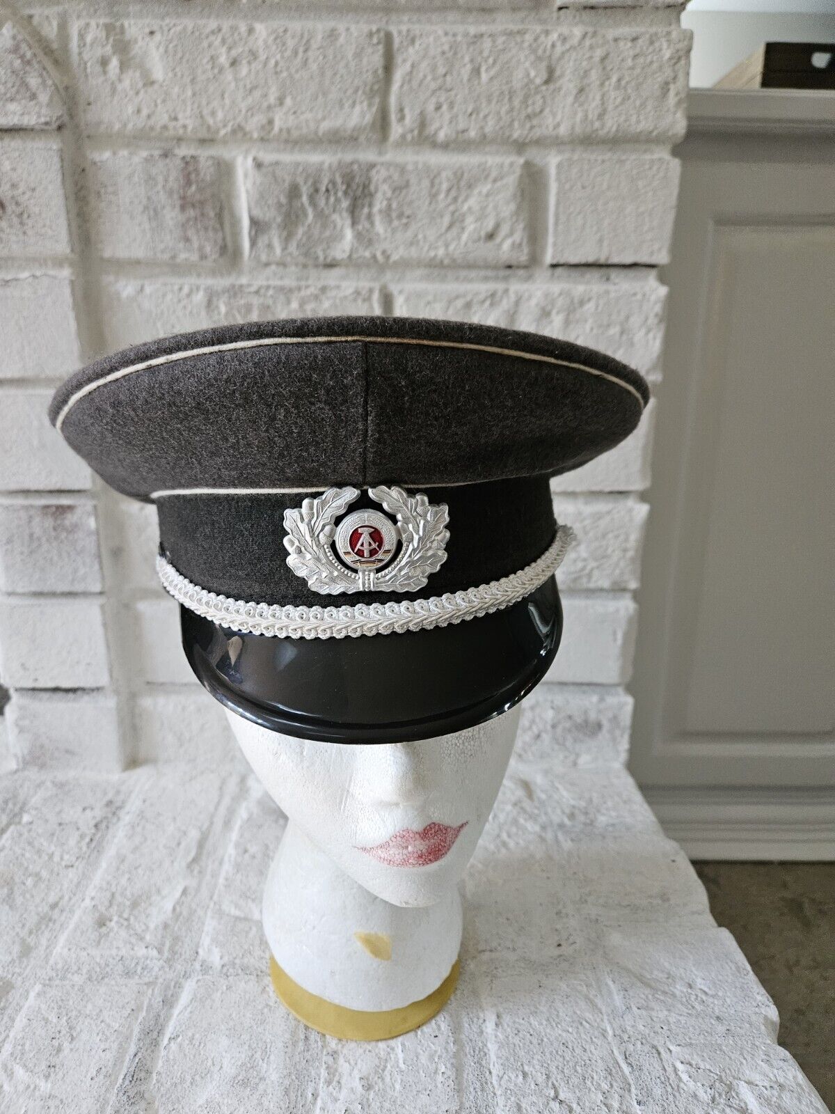 Vintage East Germany Grey Army Officer's Visor Hat Cap Size 59
