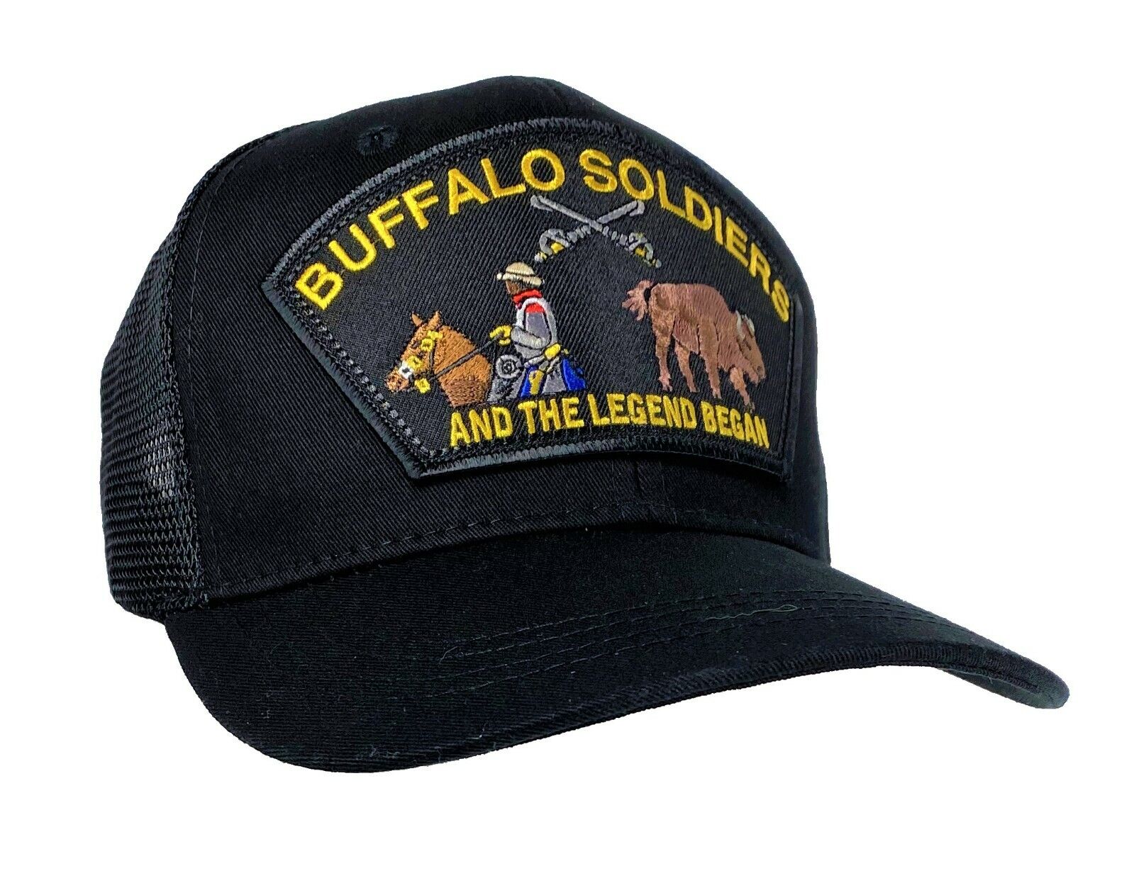 Buffalo Soldiers Hat Black Ball Cap MESH BACK TRUCKER STYLE