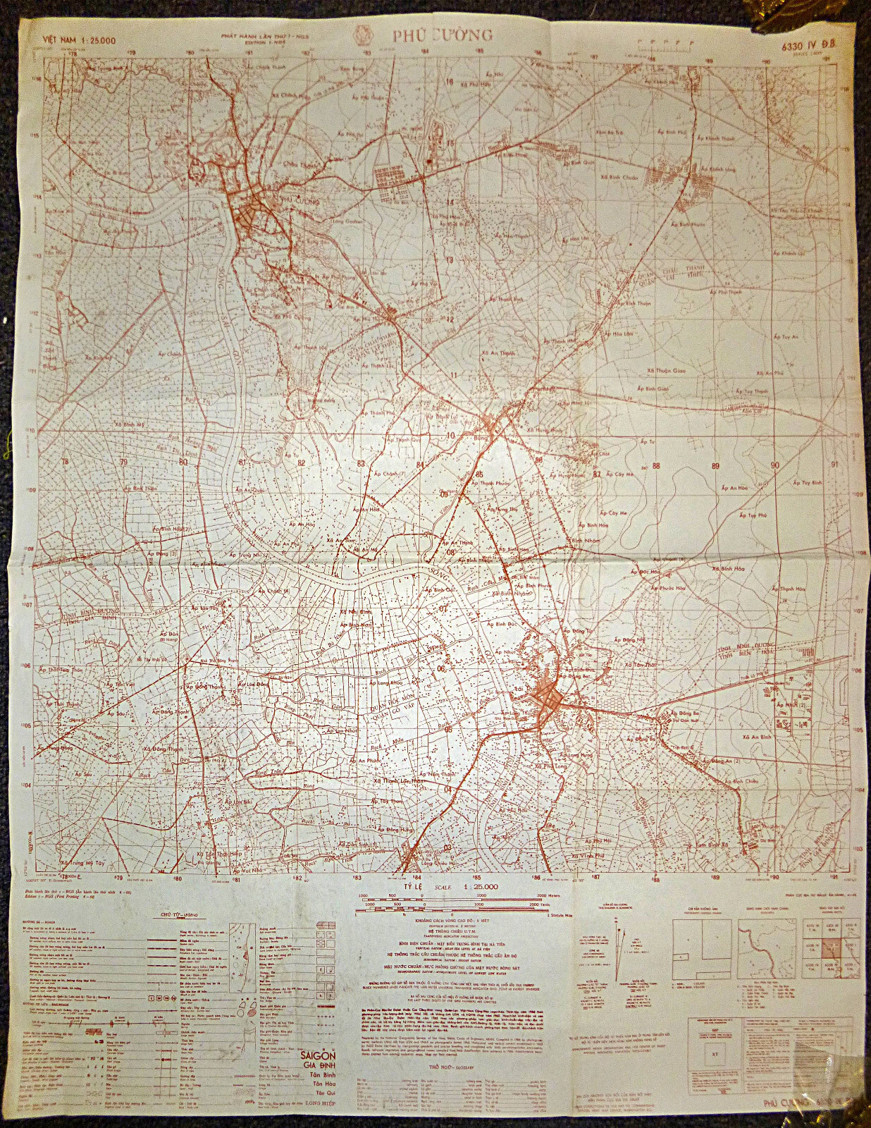 Very Rare - April 1968 TET MAP - Phu Cuong - 6330 iv - Urgent Print, Vietnam War