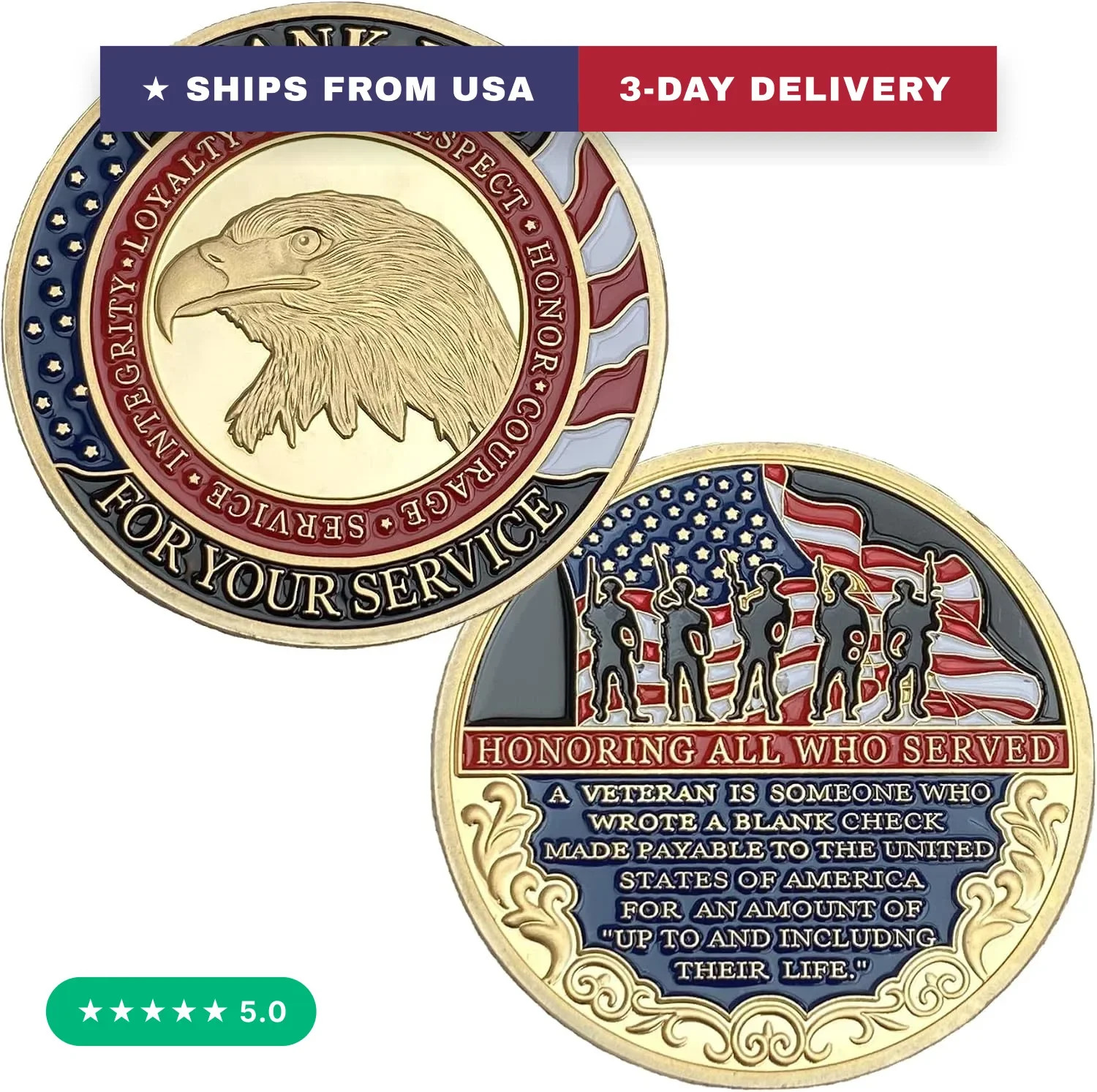 Honoring All Who Served Military Appreciation Challenge Coin Veteran Day Thank Y