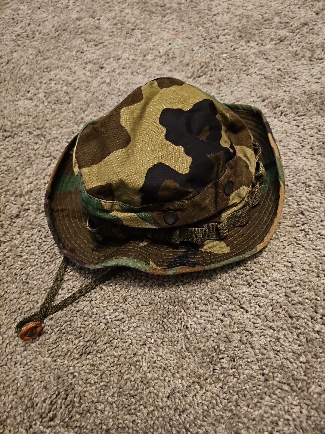 U.S MILITARY STYLE HOT WEATHER BOONIE HAT WOODLAND CAMO RIP-STOP Size 7 1/2 