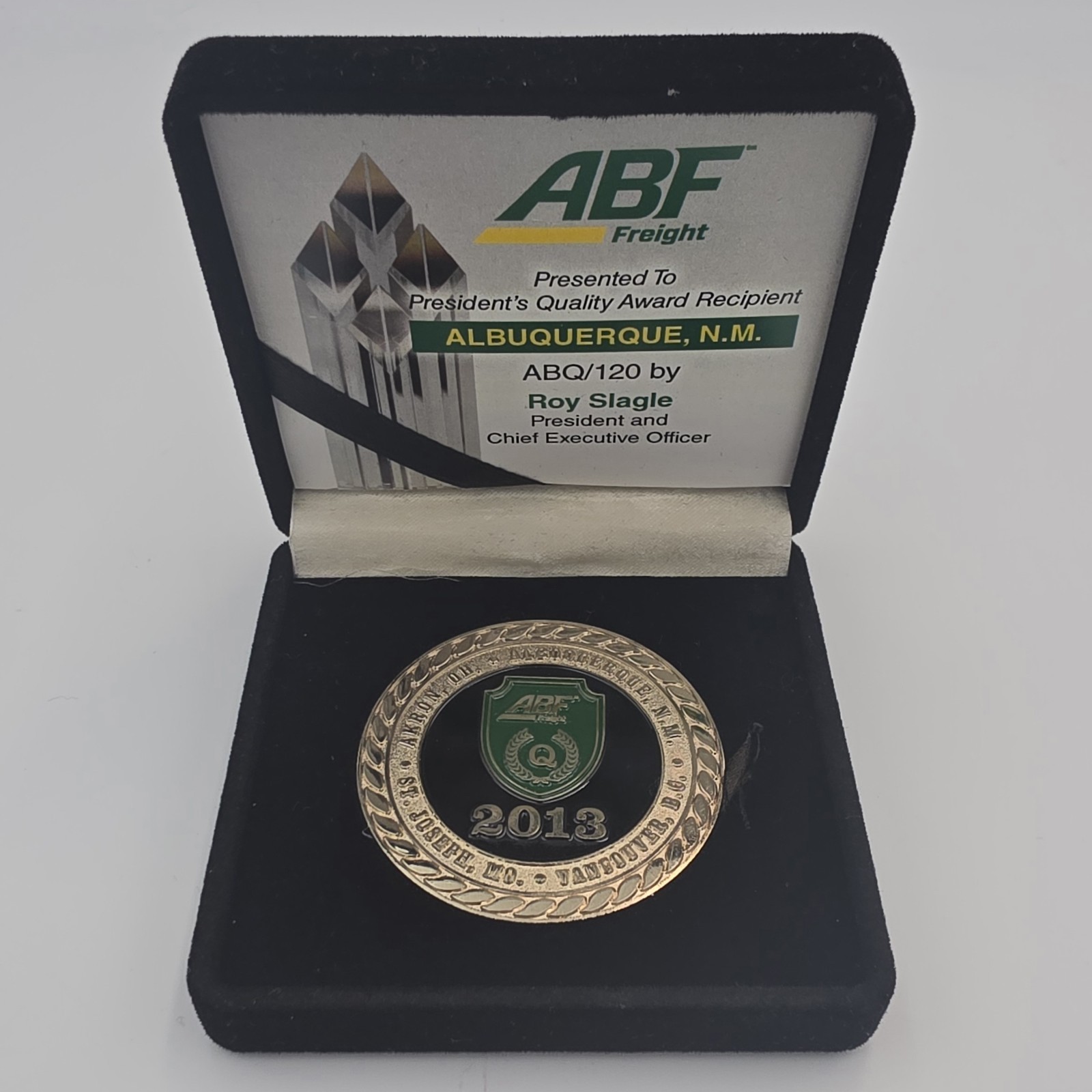 2013 ABF Freight President's Quality Award Recipient Coin Trucking Collectible