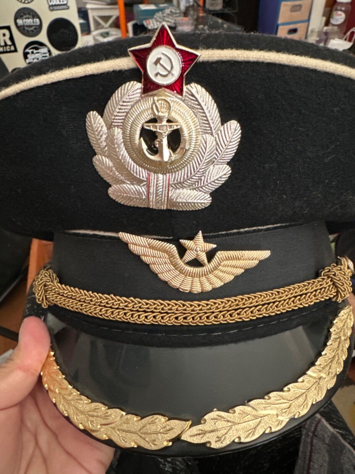 Vintage Soviet Naval Captain black visor hat  USSR Russian