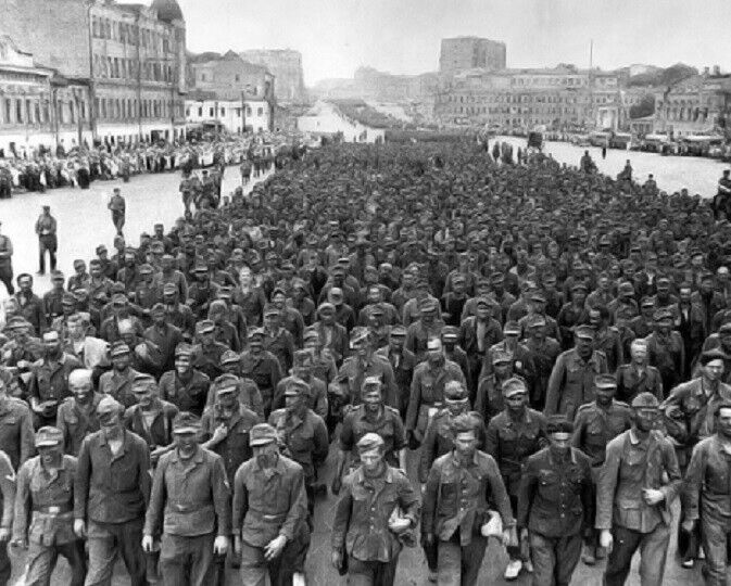 German Soldier POW\'s march to Moscow after Belarus defeat WWII 8x10 Photo 203a