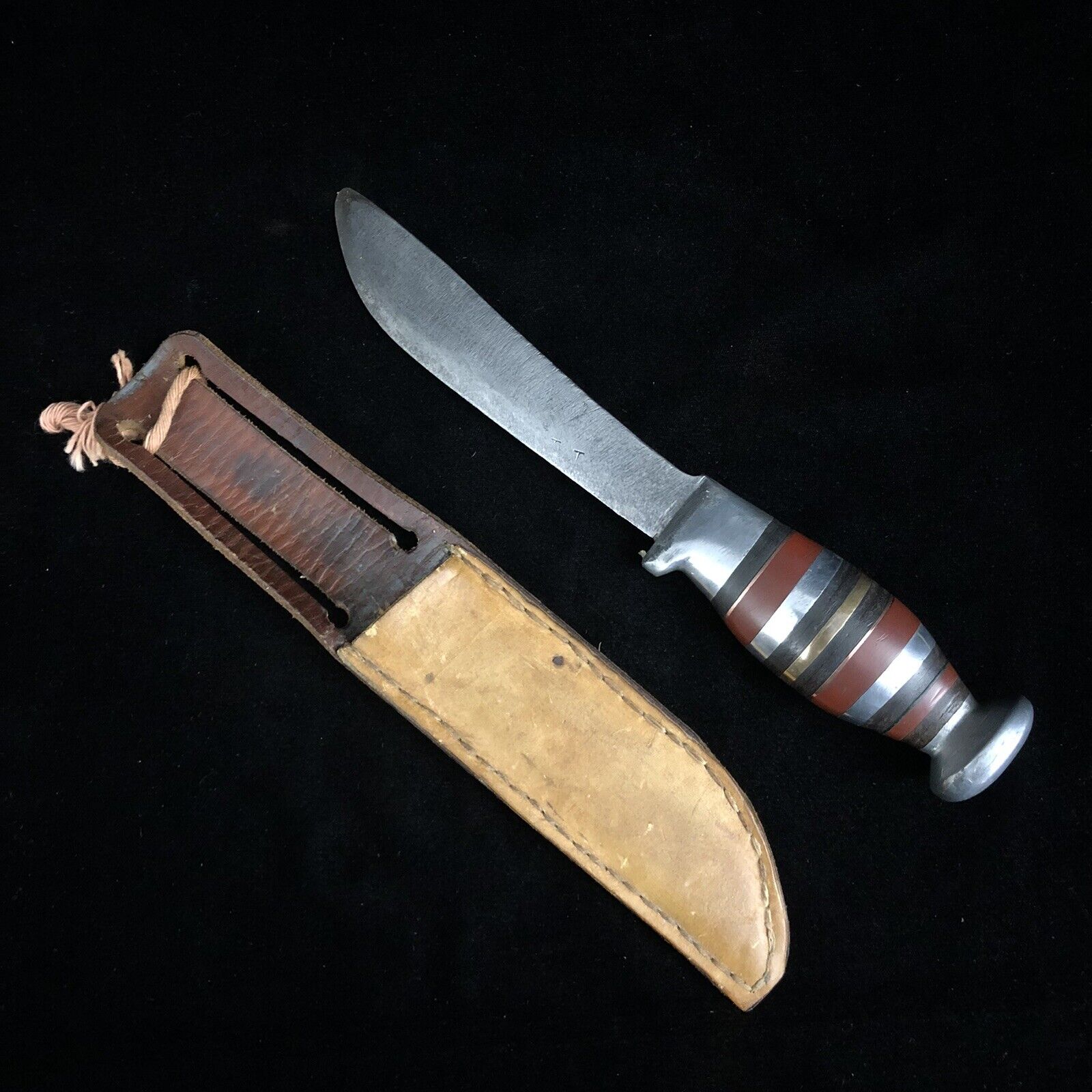 WWII theater made fixed blade trench art fighting knife & sheath 