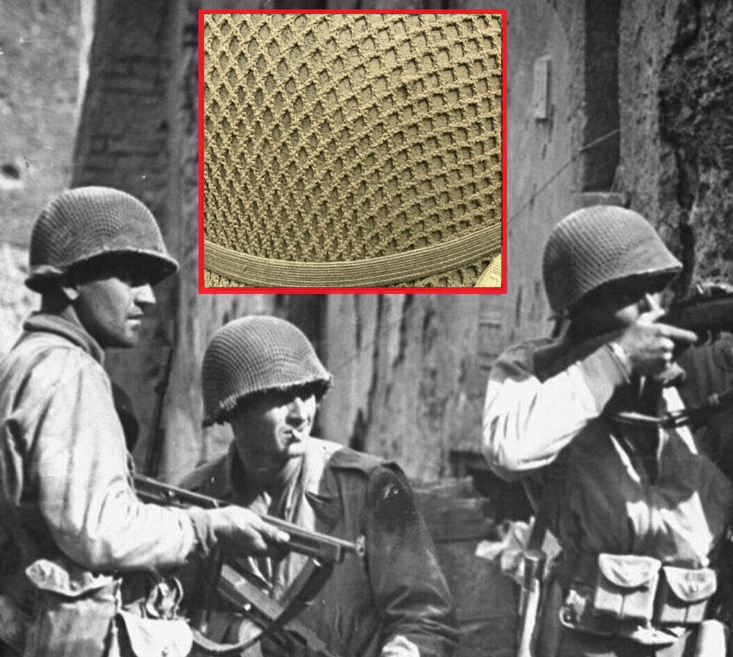 ORIGINAL WWII Woven Square Pattern M1 Helmet Net from US GI OD Camo Shrimp Net