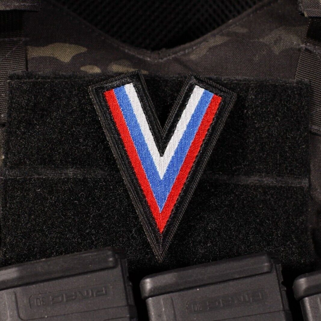 Russian V Russia Flag Colors Morale Patch Embroidery Sewn Hook And Loop Backing
