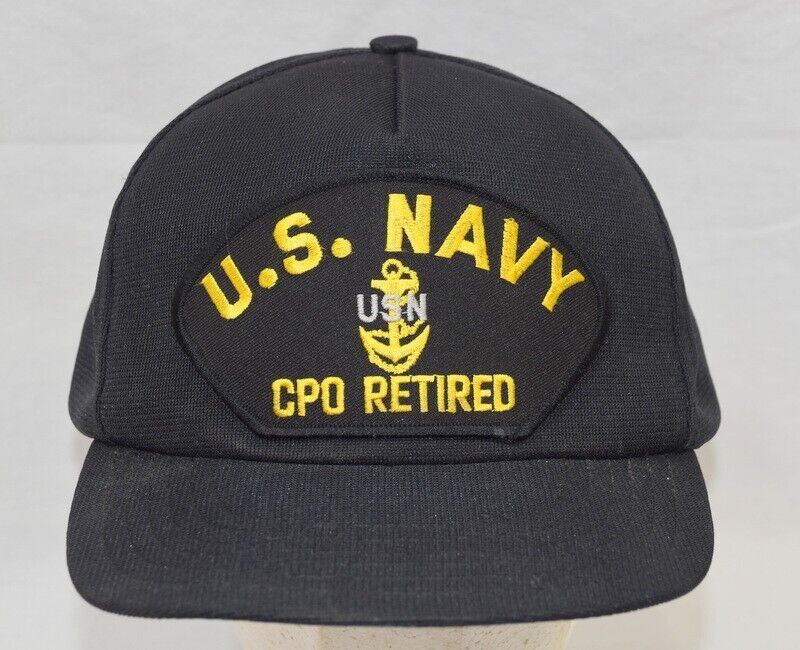 Vintage CPO RETIRED Embroidered Military Cap Hat MILITARIA U.S. NAVY Anchor