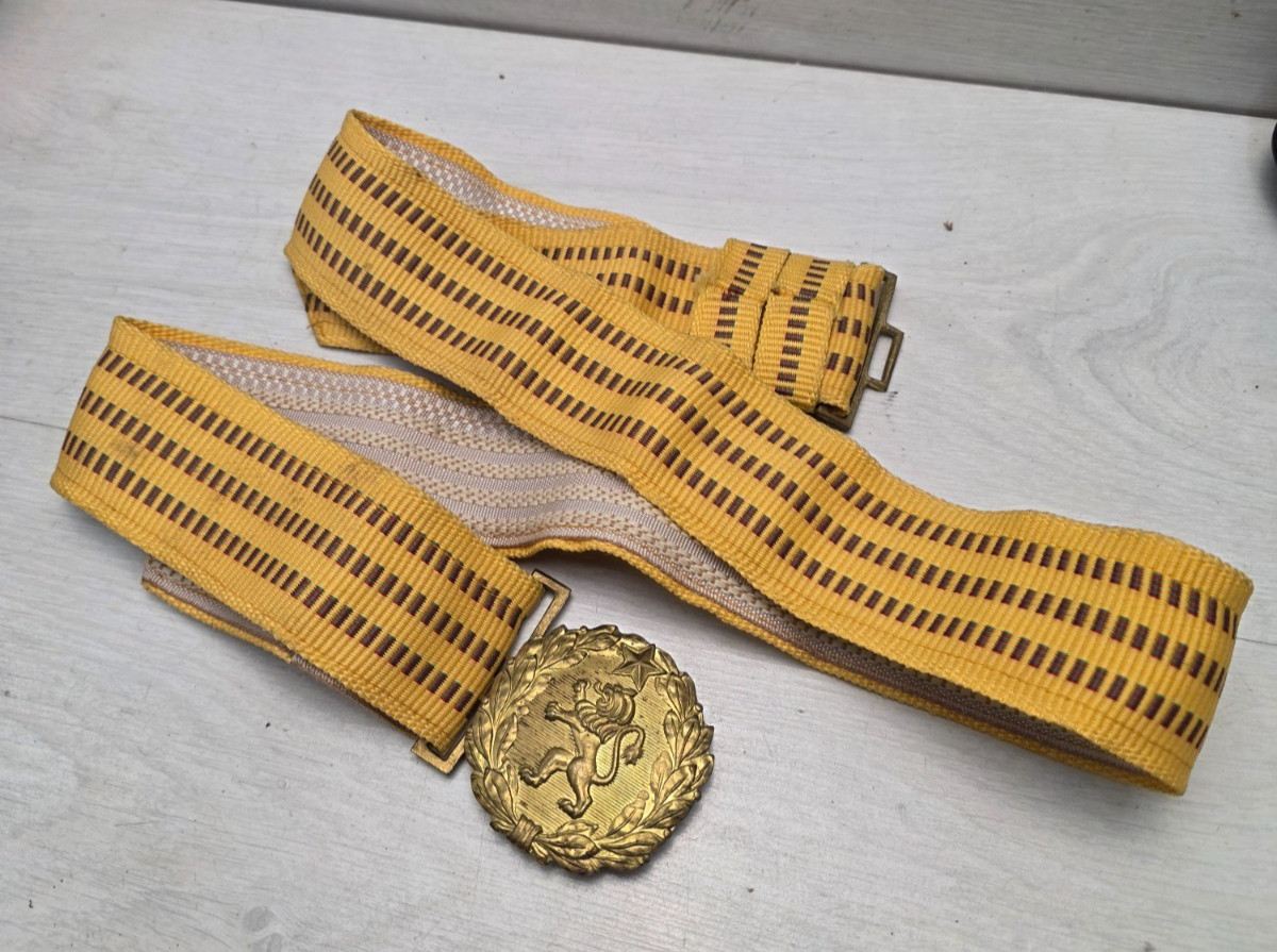 Antique Collectible Bulgarian Officer Uniform Belt & Brass Buckle Military WWII