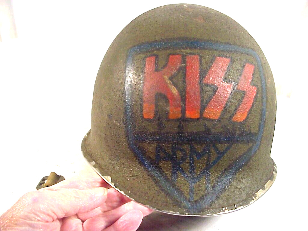 KISS ARMY Fan Painted US WWII Fixed Bale STEEL HELMET Used for Motorcycle