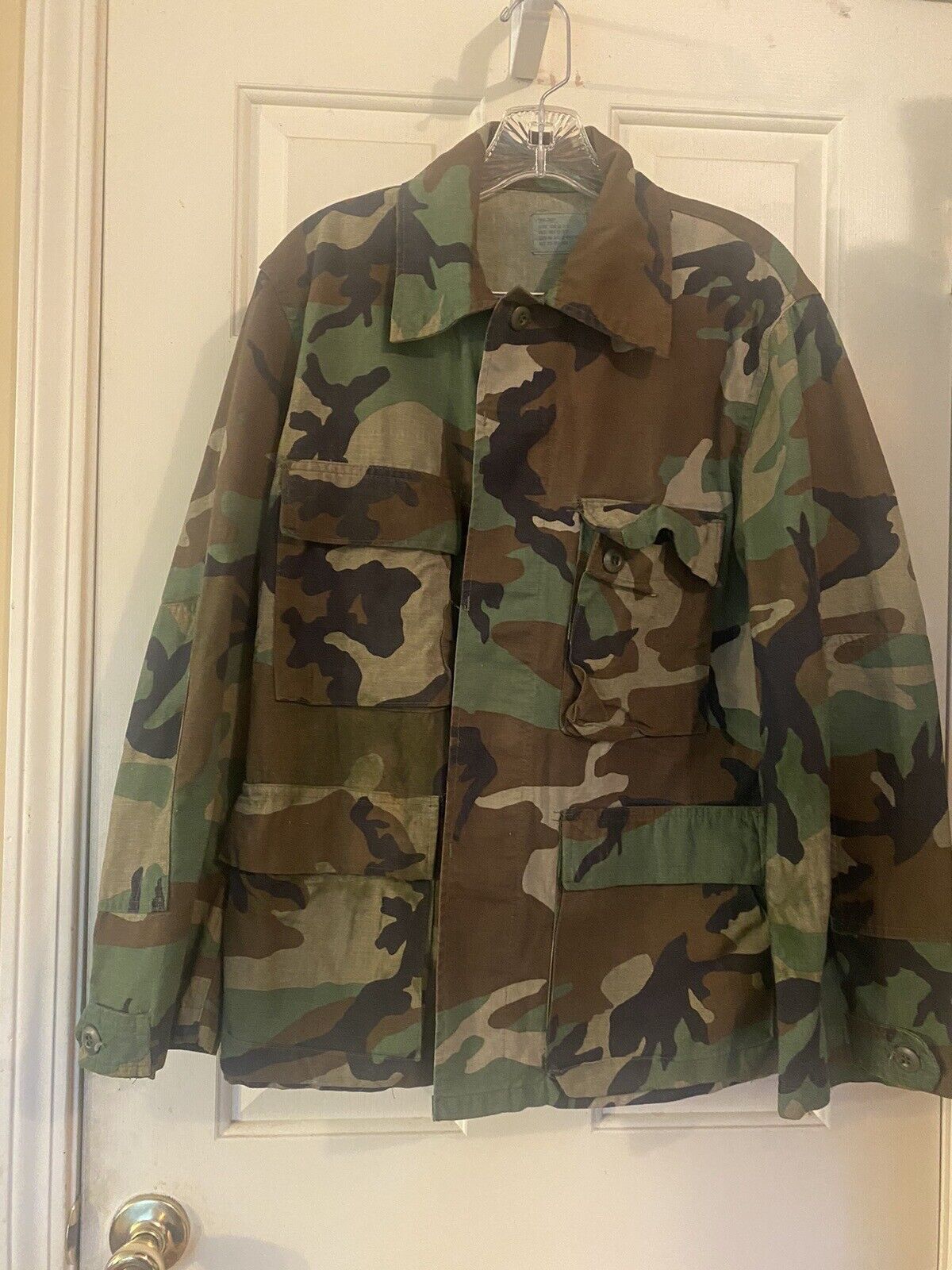 Combat Army Small Short Woodland Camo Shirt/Jacket Coat Pockets Vintage  *READ