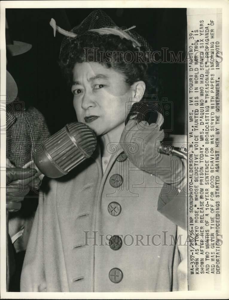 1956 Press Photo Iva Toguri D\'Aquino, Tokyo Rose of WWII, in West Virginia