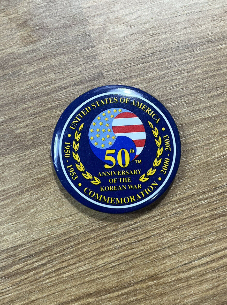 KOREAN WAR PINBACK 50th anniversary military veteran pin commemorative usa flag