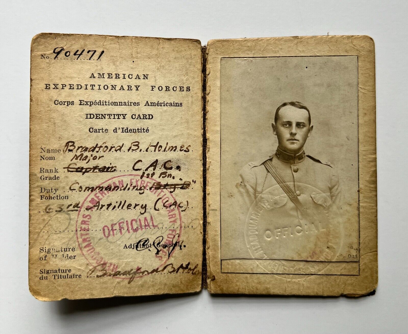 Identification card for American Expeditionary Forces WWI