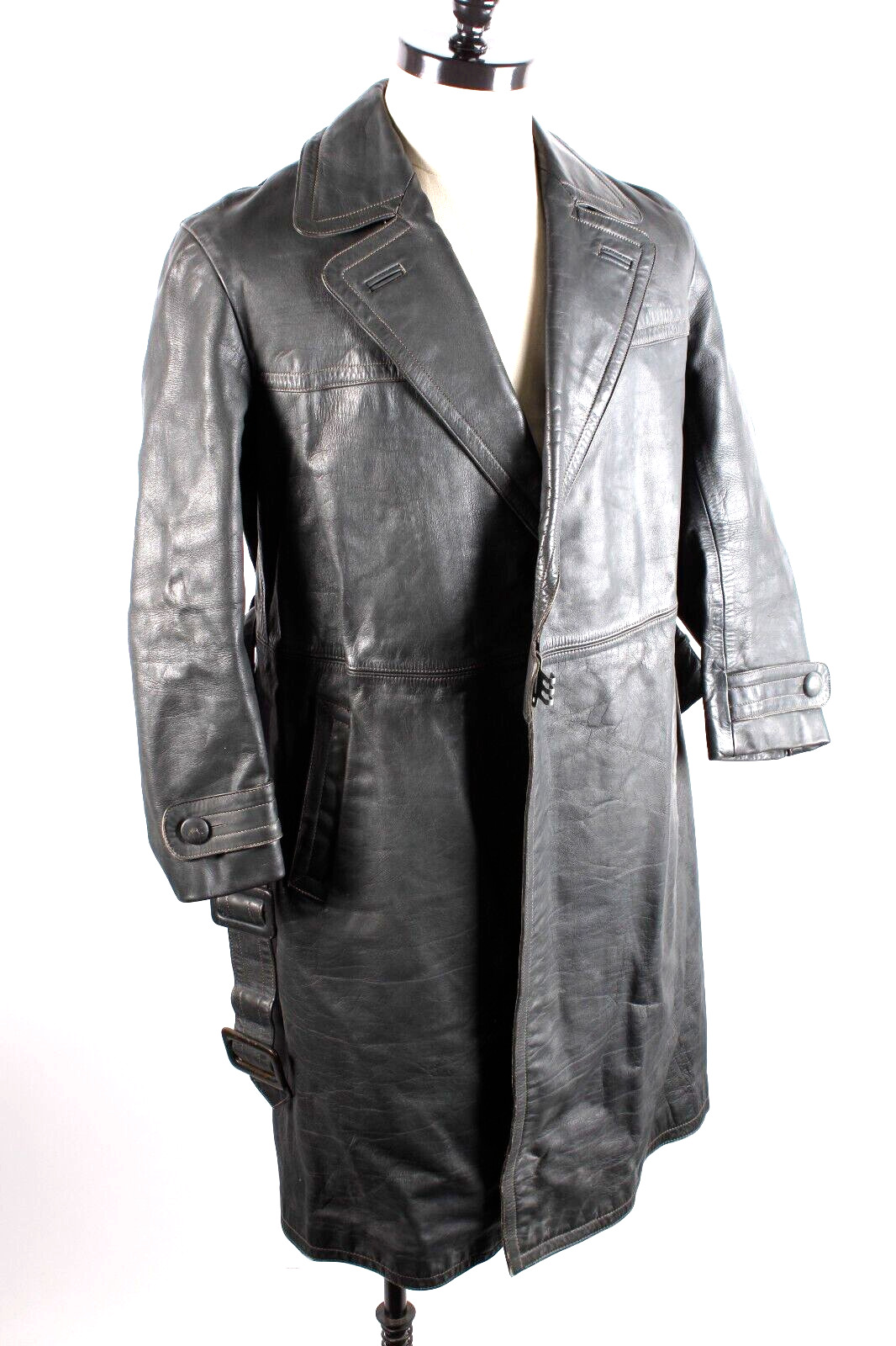 Vintage German Horsehide Leather Trench Over Coat Jacket US Size 40