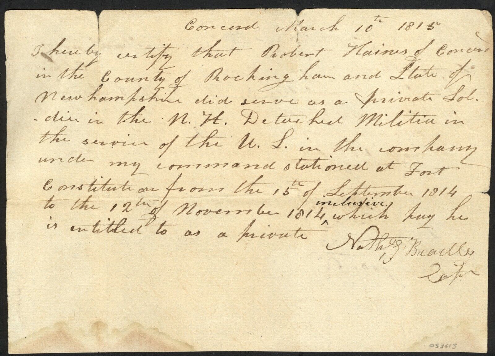 War of 1812 Manuscript Militia Pay Document – 1815
