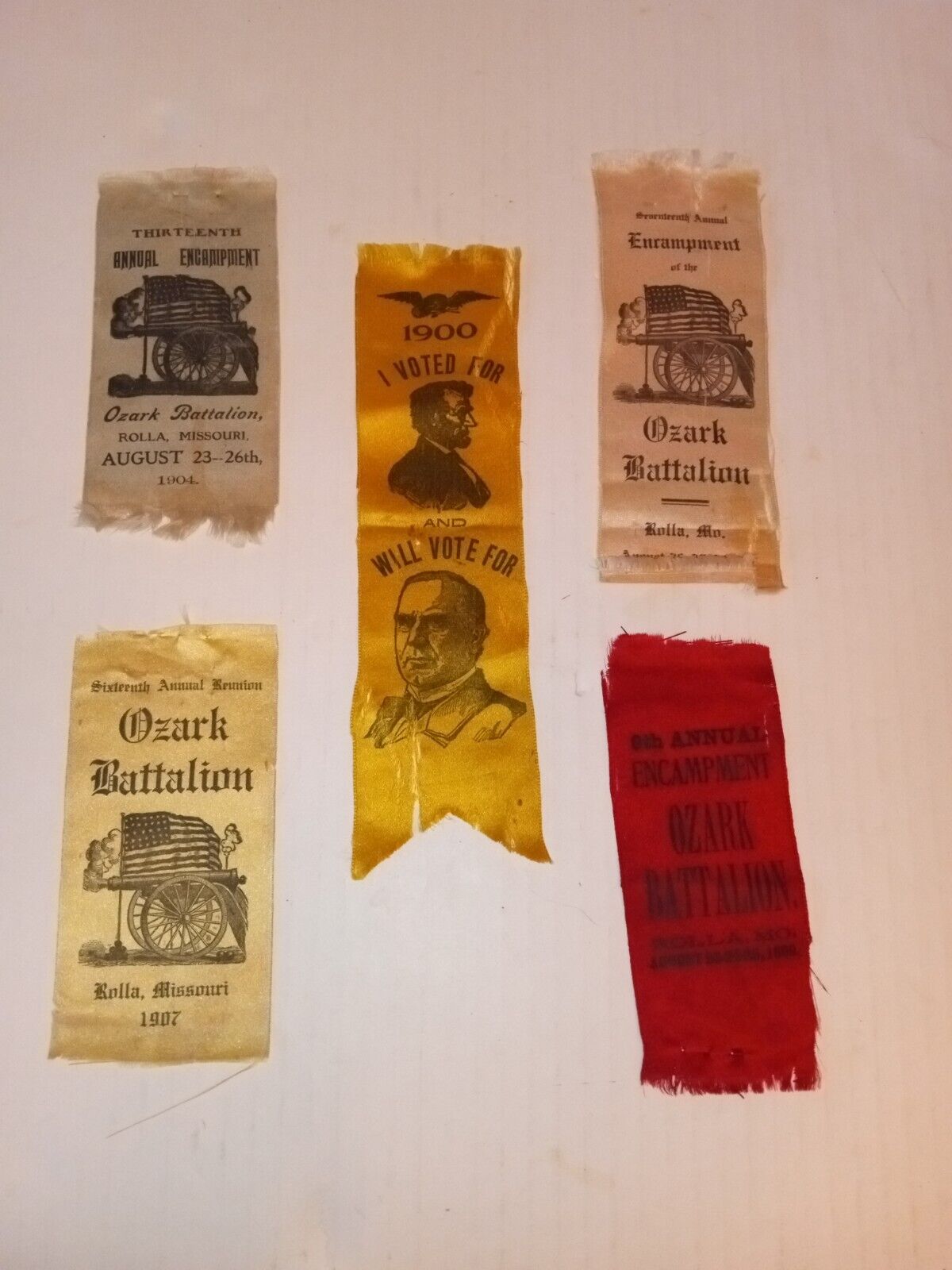 Lot Of 5 Vintage 1899 To 1900 Civil War Reunion Ribbons Sash
