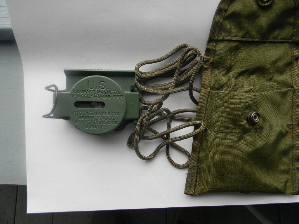 Vintage 1989 US Military  Magnetic Compass Stocker & Yale Inc W/ Pouch