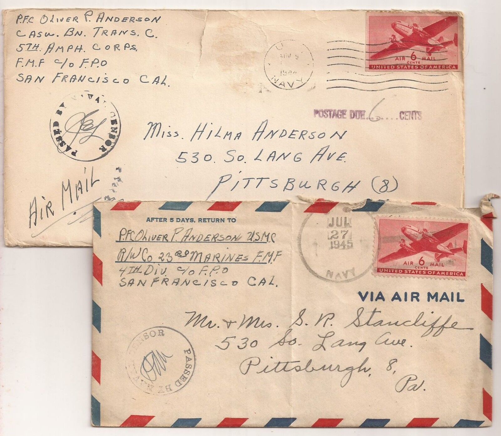 WWII USMC Letters. 4th Marine Division. Fought at Iwo Jima, Saipan, Kwajalein.