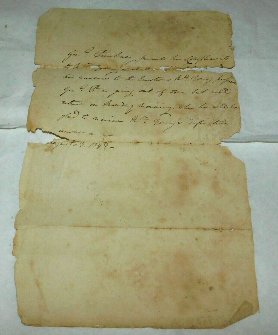 1792 Correspondence Letter Written for General Pinckney to Thomas Young