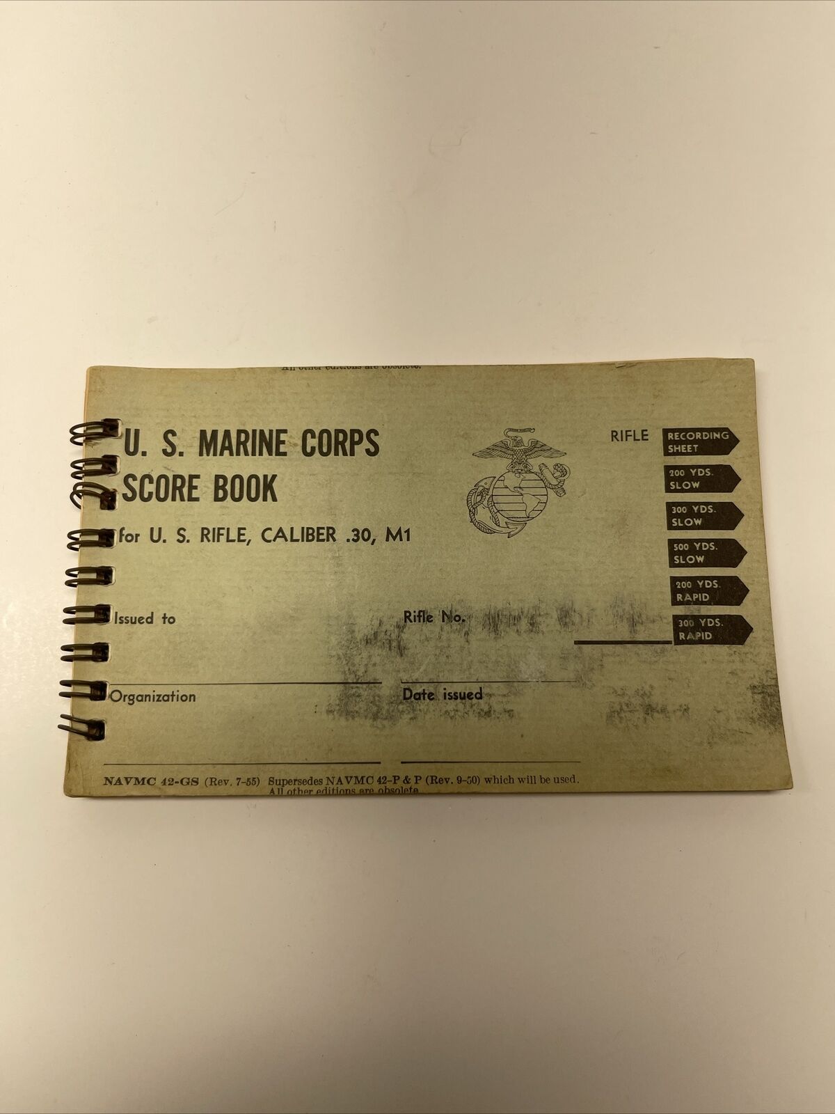USMC MARINE CORPS 1955 RIFLE SCORE BOOK .30 CAL M1, POST KOREAN WAR, NICE