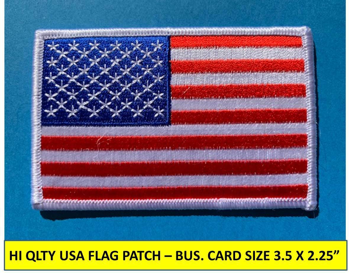 USA AMERICAN FLAG EMBROIDERED PATCH IRON-ON SEW-ON WHITE BORDER (3½ x 2¼”) 