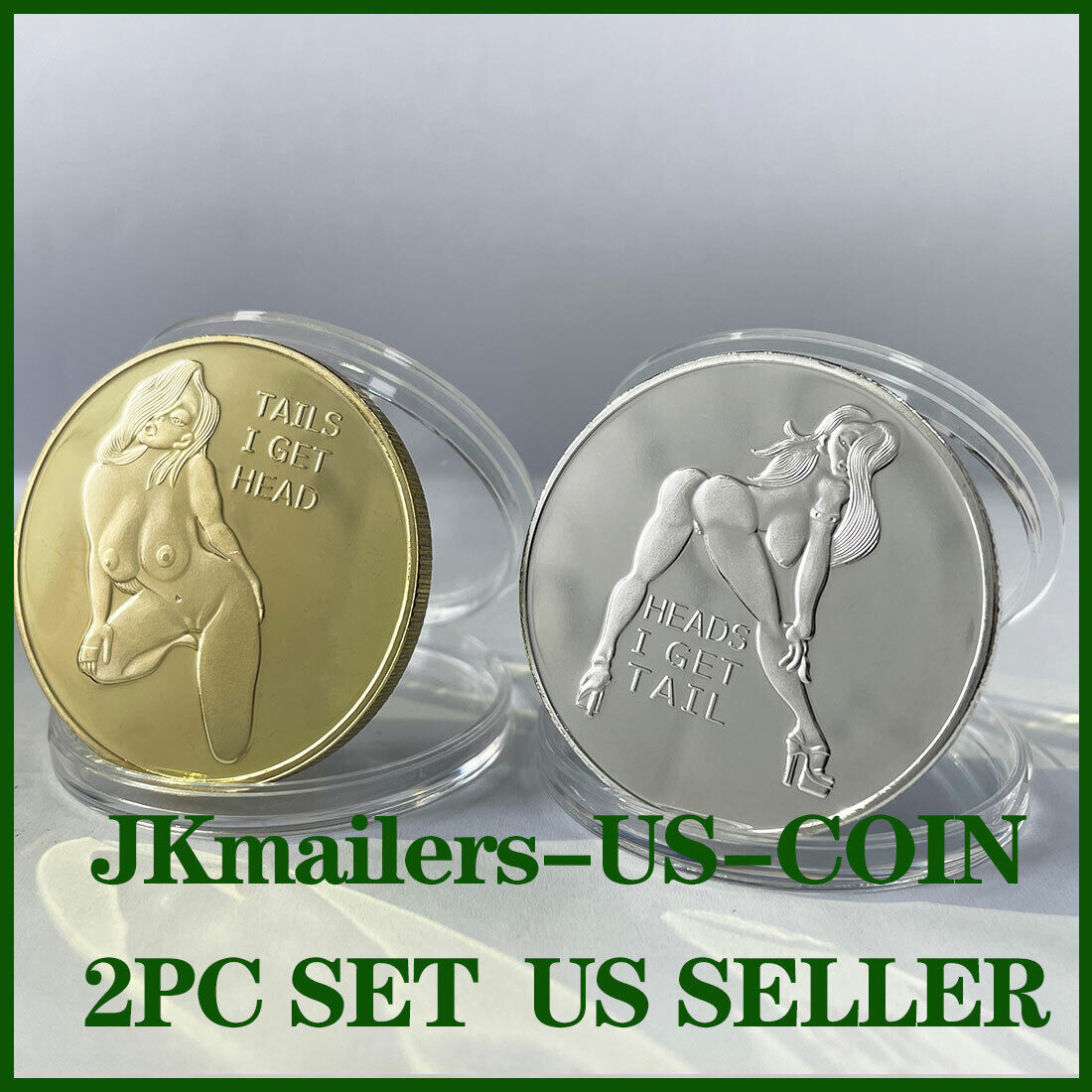Tails I Get Head  Sexy Heads Tails Challenge Token Coin US 2PCS SET Gold&Silver