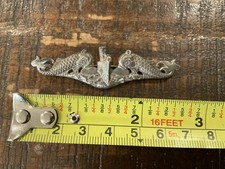 ORIGINAL VINTAGE STERLING SUBMARINE CREWMAN BADGE PIN BY NS MEYER, PB