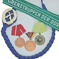 Cold War East Germany DDR - 3 Medals, Shooting Cord, & Cuff Title Lot