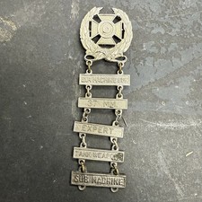 Original WWII Sterling US Army 5 Bar Qualification Badge Expert MG Tank Weapons