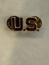 Vintage WWII US Army Officer Gold-Tone U.S. Collar Insignia Uniform Pin