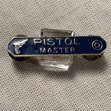 "PISTOL MASTER" Pin Marksmanship Award ~ Blue Enamel Gold Tone