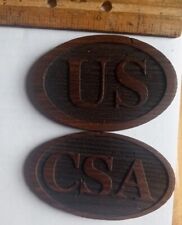 Civil War Collectibles US & CSA Wood Replica Buckle Front,Chestnut Salvaged Wood picture