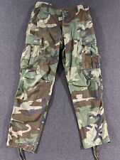US Military Woodland Camo Cargo Combat Trousers Small Distressed Vintage picture
