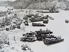 VINTAGE WW2 ORIGINAL USMC PHOTO OKINAWA: LCT'S & LCVP'S CARRY SUPPLIES ASHORE picture