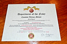 Marine Combat Action Medal (Horizontal) Certificate United States Marine Corps