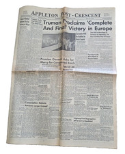 Appleton Post-Crescent Newspaper May 8 1945 VE Day Truman Proclaims WWII Victory