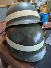 WWII, M1 Fixed Bale Combat Helmet with original Helmet Liner White Stripe USMC  picture