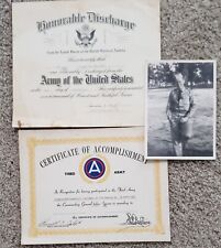Vintage Army Photo with Honorable Discharge and Cert Of Accomplishment - Read picture