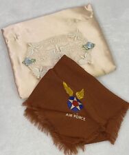 Vintage US Air Force Army Small Brown Handkerchief W / Carry Bag Embroidered picture