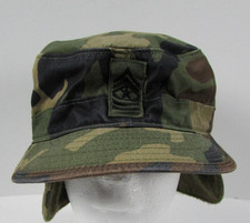 US Military Woodland Camouflage Field Cap with Ear Flaps & Rank Insignia Size 7