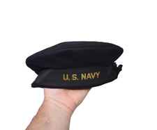 Vintage US Navy Hat Size 6 3/4 Wool Beret Sailor WWII Era Donald Duck Flat Cap picture