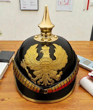 Handmade Brass Spike Prussian Imperial Militia German Leather Pickelhaube Helmet
